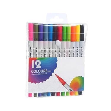 Imagem de Conjunto 24/36/48/60/80/100/120 Caneta de gravação de pincel 2 em 1 e caneta de cabeça dupla de ponta fina caneta de des (12 cores)