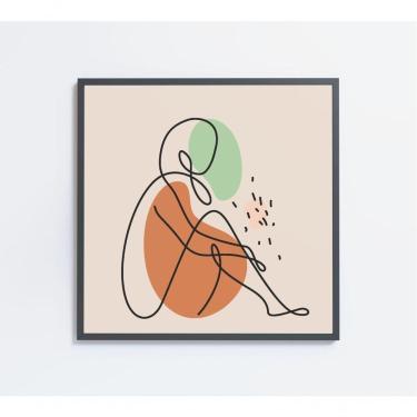 Imagem de Quadro Feminino Silhueta Sentada Artística Contínua Medidas 80x80 Cm Impressão Tecido Canvas