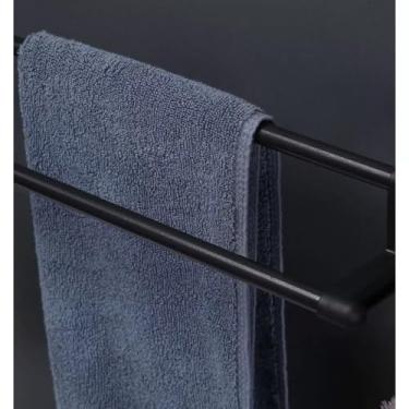 Imagem de Porta Toalha Para Banheiro DUPLA CAMADA COM GANCHOS Sem Furo Com Suporte De Adesivos Multiuso(Preto)