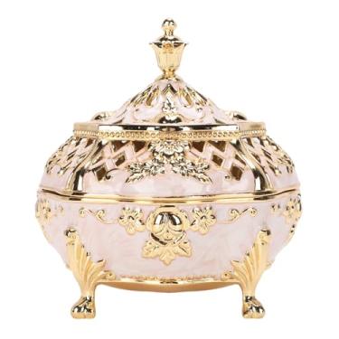 Imagem de VBESTLIFE Suporte para Queima de Incenso, Suporte de Cone de Vara de Estilo Europeu, Liga de Zinco Esculpida Com Tampa para Uso Com Cone de pó Granular de Resina ou Incenso de Bobina (ouro branco)
