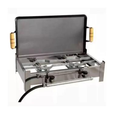 Imagem de Fogão Fogareiro Inox à Gás 2 Bocas Com Chapa De Ferro - Qualifer