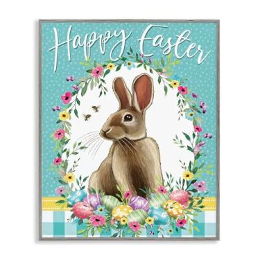 Imagem de Stupell Industries Guirlanda de coelhinho da páscoa feliz arte giclée emoldurada cinza, design por Elizabeth Tyndall, 14 x 11