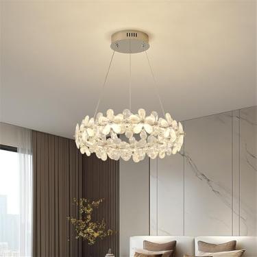 Imagem de Lustre moderno e luxuoso com pingente de cristal em formato de pétala, LED, ideal para decoração de sala de estar, restaurante, bar, balcão, quarto, casa ou escada (1 anel, D50 cm).