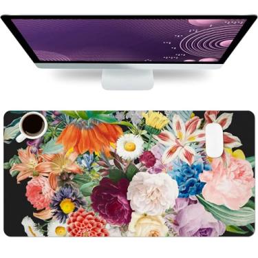 Imagem de Almofada de mesa floral grande flores couro PU impermeável almofada de mesa rosa antiderrapante computador PC laptop protetor de mouse pads para jogos para escola, escritório e casa