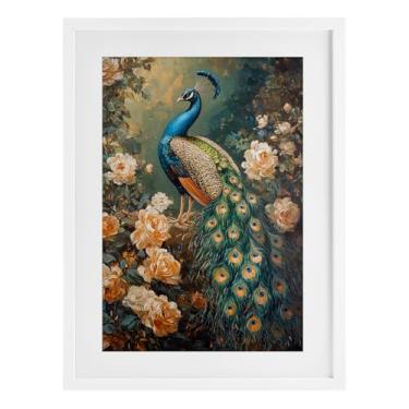 Imagem de Stupell Industries Impressão emoldurada branca pavão inspirada em Blue Morris sob vidro, design por Petal Prints Design, 20 x 14