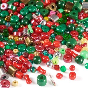 Imagem de Craftdady Kit de contas de sementes de vidro com 220 peças de contas coloridas de abaco redondas espaçadoras verdes vermelhas douradas pequenas contas de vidro 2,5-12,5 mm para pulseiras, colares