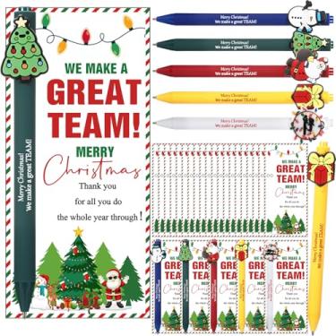 Imagem de Sayglossy 50 conjuntos de canetas de Natal a granel presentes de agradecimento de Natal para a equipe, incluindo canetas esferográficas inspiradoras, cartão de felicitações, lembrancinhas de festa de