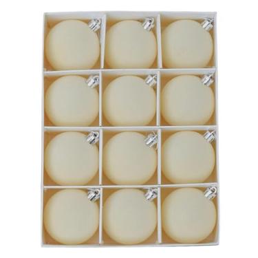 Imagem de rockible Conjunto de 12 enfeites de Natal em formato de bola, pingentes para fotos, decoração natalina de 6 cm de diâmetro, para parede, armário, casa ou para, Bege Branco