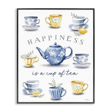 Imagem de Stupell Industries Happiness is a Cup of Tea Arte giclée emoldurada preta, design por Elizabeth Tyndall, 14 x 11