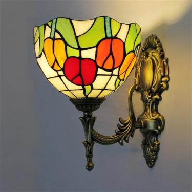 Imagem de Luminária de parede retrô americana LED de luxo europeia para sala de estar, quarto, escritório, casa de campo, hotel, restaurante, café, bar, corredor, com vidro colorido (Estilo 31)