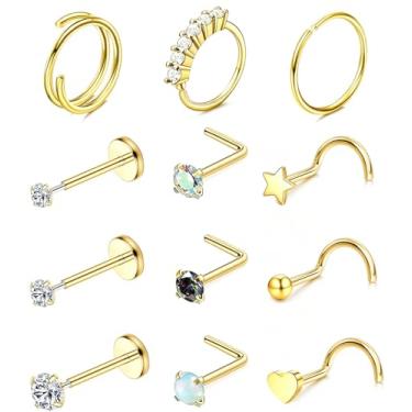 Imagem de Conjunto de argolas de nariz para mulheres e homens, hipoalergênico, aço inoxidável cirúrgico 316L, segmento de clique, anéis de nariz, argola, hélice, cartilagem, Daith Tragus, brincos prateados