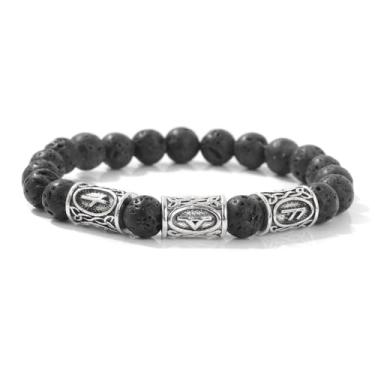 Imagem de Pulseira masculina de contas de pedra com pingente de metal vintage, presente espiritual ajustável para homens, One Size, Metal, Sem Pedra Preciosa