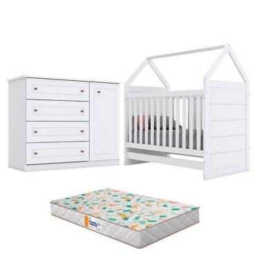 Imagem de Berço Montessoriano E Cômoda Infantil Americano Branco Com Colchão Gazin – Henn