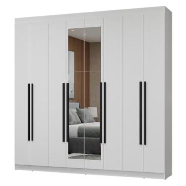 Imagem de Guarda-roupa Casal 8 Portas Batentes com Espelho Branco/branco/preto Netuno Madesa