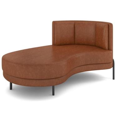 Imagem de Chaise Longue Divã 164cm Braço Direito Logus D06 Sintético Marrom - Mpozenato