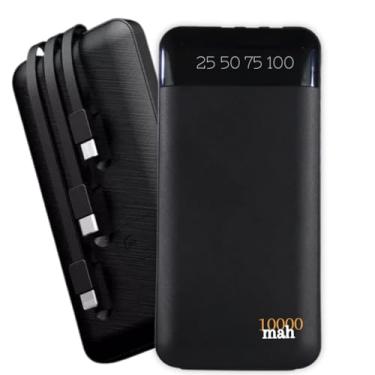 Imagem de Carregador Portátil Power Bank Universal 10000mAh 3 Cabos Integrados Design Leve, Compacto e Ultra Rápido Com Entradas (Micro USB, USB-C e IOS) Led Com Indicador Bateria