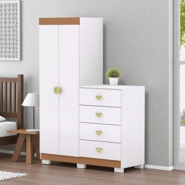 Imagem de Cômoda Roupeiro Guarda-roupas 2 Portas 4 Gavetas Cristal Branco /camarim - Mabe Magazine