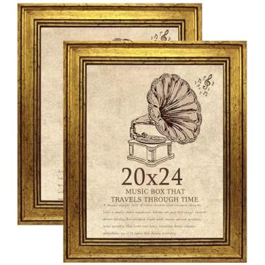 Imagem de TKYGU Porta-retrato de 50 x 61 cm com conjunto de 2 vidros de verdade, molduras vintage - molduras de estilo antigo para parede - Moldura ornamentada para escritório ou decoração de casa em ouro