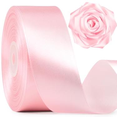 Imagem de Mauproy Fita de cetim rosa bebê de 3,5 cm de largura, fita de tecido de poliéster sólido de 50 metros para fazer rosas, embrulho de presente, Natal, decorações de casamento, artesanato, laços, buquês