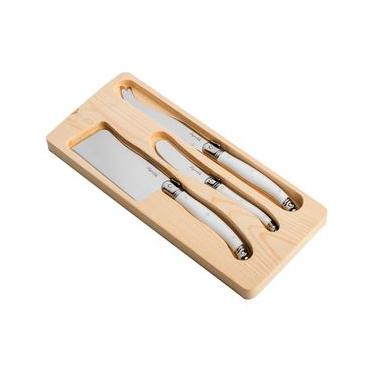 Imagem de Conjunto De 3 Facas Luxo Para Queijo Com Bandeja De Madeira Branco - Laguiole