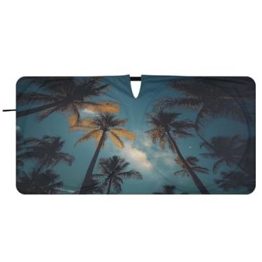Imagem de Blueangle Coqueiros céu estrelado pára-brisa sombra de sol - 149.9 cm x 76.2 cm dobrável carro janela frontal blocos pára-sol raios UV viseira de sol (833)
