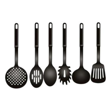 Imagem de Kit 6 Utensílios de Cozinha Antiaderente em Nylon – Colher, Espátula e Concha – Resistentes ao Calor – Preto