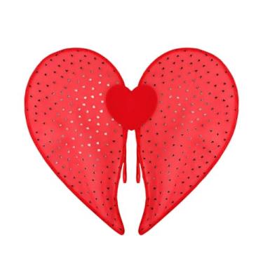 Imagem de Vaveren Asa de anjo com tira elástica em formato de coração para o Dia dos Namorados, ideal para brincadeiras de faz-de-conta e apresentações de fantasias, Vermelho
