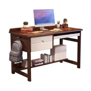 Imagem de Study Desk with Drawers for Kids, Kids Desk with Bottom Bookshelf, Childrens Computer Desk Desk for 8-12 Year Old with Keyboard Tray and Pen Slots, Wood Student Desk with Hooks Walnut Color 100cm