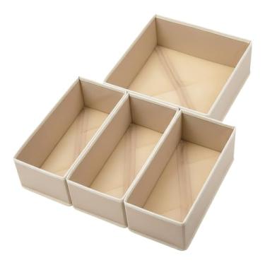Imagem de Bructhun Conjunto de 4 gavetas organizadoras de roupas, cáqui, divisória de gaveta para meias e roupas íntimas, caixa de armazenamento de guarda-roupa para sutiã, calcinha, calça e camiseta