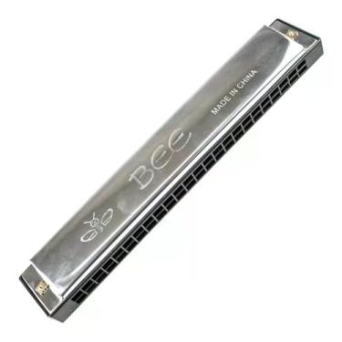 Imagem de Gaita de Boca Diatônica Harmônica, 24 Furos, Azul, Aço Inoxidável e ABS, Afinação em Dó (C), 19.3cm