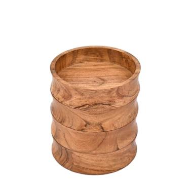 Imagem de Kaizen Casa Conjunto de 4 tigelas de madeira de acácia para lanches, nozes, doces, aperitivos, azeitonas para cozinha, festa e mesa de jantar - acabamento rústico (12,7 cm x 12,7 cm x 3,8 cm)