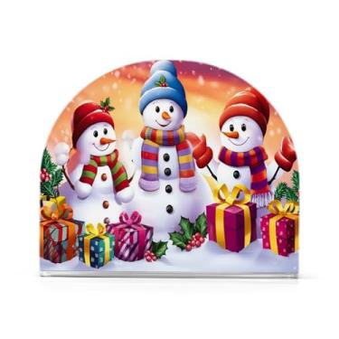 Imagem de Qilmy Porta-guardanapos de acrílico para bonecos de neve fofos de Natal, suporte de lenços de mesa independente transparente, dispensador de papel de coquetel para cozinha, jantar, restaurante, bar
