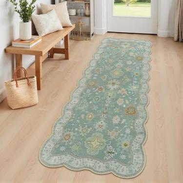 Imagem de LORWER Tapete de corredor de banheiro lavável Oushak 5 x 15 cm, pastel floral boêmio, antiderrapante, verde, pequeno tapete para quarto, lavanderia, lavabo