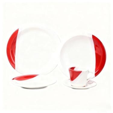 Imagem de Prato de Sobremesa Branco，Jogo de jantar Louças pratos e xícaras 20 peças completo de cerâmica Lindas cores (Vermelho,10)