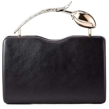 Imagem de louceko Bolsa de mão exclusiva de couro PU Love Rose Handle Bolsa de casamento para noite Bolsa de mão formal para mulheres presente de dia dos namorados, Preto