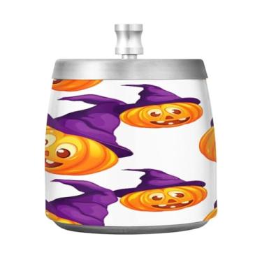 Imagem de Qilmy Cinzeiro de aço inoxidável Witch Pumpkins com tampa - Cinzeiro de cigarro à prova de vento sem cheiro sem fumaça para casa, escritório, carro, pátio, varanda (uso interno e externo)