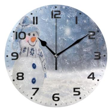 Imagem de JUZIHAI Relógio de parede de boneco de neve na neve, silencioso, redondo, sem tique-taque, operado por bateria, fácil de ler, relógio decorativo de parede para casa, cozinha, sala de estar, quarto
