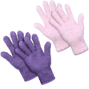 Imagem de Patelai 2 pares de luvas de microfibra para plantas para limpeza de pó luvas de limpeza casa carros persianas poeira (rosa, violeta)