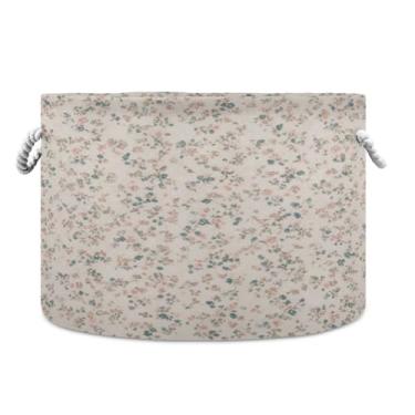 Imagem de JUZIHAI Cesta de armazenamento dobrável com estampa de flores, cesto de roupa suja para bebê, cobertor com alças de corda de algodão, caixa organizadora de armário dobrável para quarto, berçário, casa