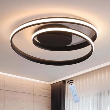 Imagem de Luminária de teto LED moderna em formato de anel, feita de alumínio e silicone, Φ46CM, 40W, 3200LM, ideal para sala de estar, sala de jantar, cozinha, escritório e quarto. Cor preta, dimeriz