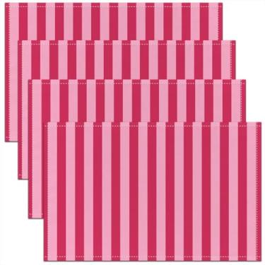 Imagem de Conjunto de 4 jogos americanos rosa e vermelho, para crianças, meninos, meninas, listras abstratas, tapete geométrico, para cozinha, mesa de jantar, decoração de festa, ambientes internos e externos