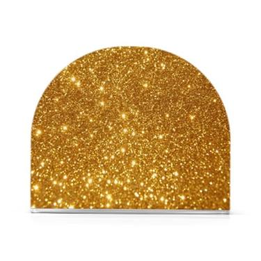 Imagem de Qilmy Porta-guardanapos de acrílico com textura de glitter dourado, suporte de guardanapo de coquetel de plástico transparente para mesas de restaurante de cozinha, 2 peças