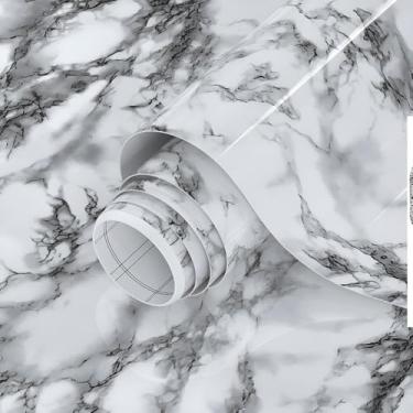 Imagem de Papel Adesivo Mármore, PVC Impermeável, 3m x 45cm x 2mm, Autocolante com Linhas de Corte, Antiestático, para Envelopamento de Mesas, Bancadas, Cozinhas