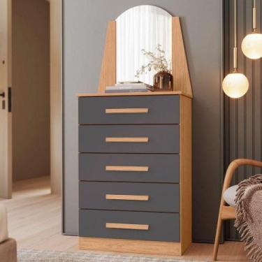 Imagem de Cômoda 5 Gavetas Com Espelho Mdp Valentina Freijó/titanium - ALBATROZ 