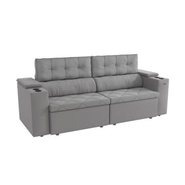 Imagem de Sofá 4 Lugares Retrátil e Reclinável Otto com Porta-Copos Bouclé Titanio
