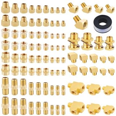 Imagem de Kit de encaixe NPT profissional de 97 peças com cotovelos e camiseta Barstock - Conjunto abrangente de adaptadores de tubulação inclui buchas redutoras, acessórios de anteparo e fita de teflon para