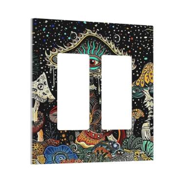 Imagem de Fantasia mágica floral planta cogumelo verde hippie olhos caprichosos 2 gangues balancim duplo/GFCI capa decorativa tomada placa de parede placa elétrica casa quarto arte painel decoração sem