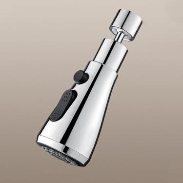 Imagem de 1 chuveiro de torneira de cozinha – 3 funções de rotação de 360° (spray, fluxo, enxágue), aerador grande angular, adaptador universal, fácil instalação sem ferramentas na pia (prateado)