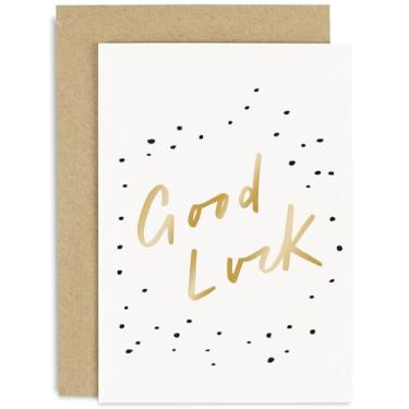 Imagem de Old English Co. Cartão de Boa Sorte - Gold Black Dots Best fo Luck Card for Him Her - New Job, Exams, University, Leaving, Farwell for Colleague, Friend, Family | Blank Inside with Envelope