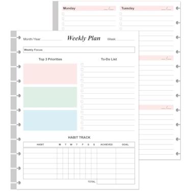 Imagem de (Pacote com 2) Recargas semanais sem data – Tamanho carta 106 folhas/212 páginas, agenda semanal colorida para 11 discos, TUL, papel branco de 100 g/m², dura 2 anos, sem data, 21,6 cm x 28 cm